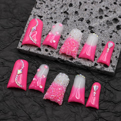 RIICFDD rose-pink nails with rhinestones for quick at-home manicures