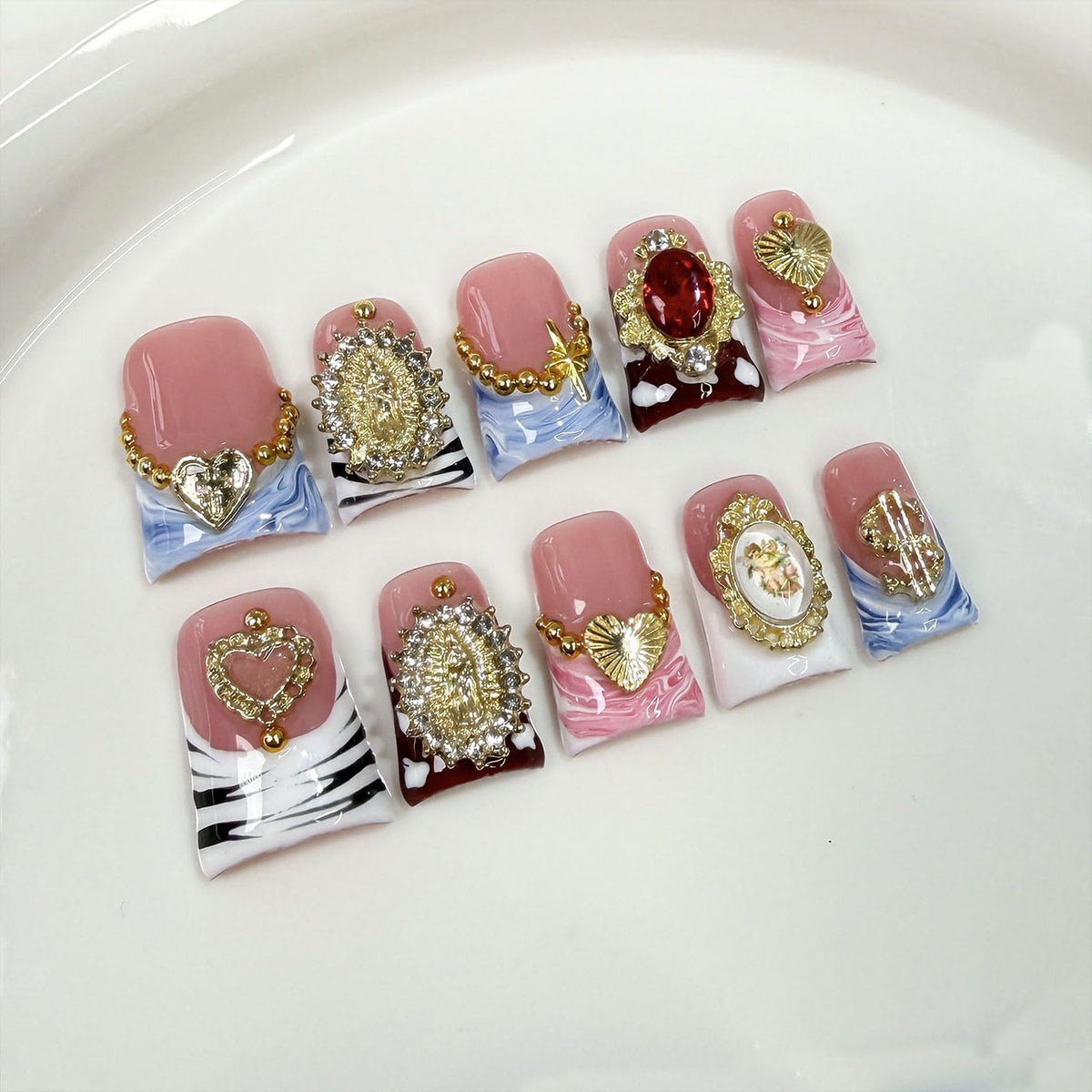RIICFDD sea waves pink French tip nails for salon-style at home manicures