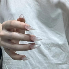RIICFDD short curved nails close-up showing natural fit and sturdy ABS acrylic