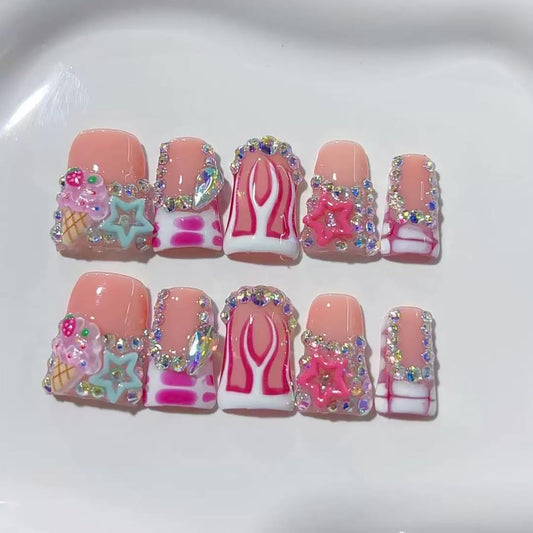 RIICFDD thick press-on nails in nude pink with glossy finish for instant manicures