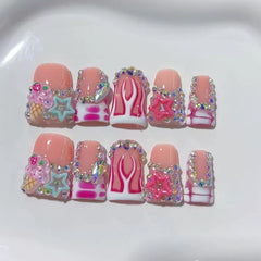 RIICFDD thick press-on nails in nude pink with glossy finish for instant manicures