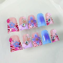 RIICFDD thick press on nails in pink with duck-nails focus for at-home manicure