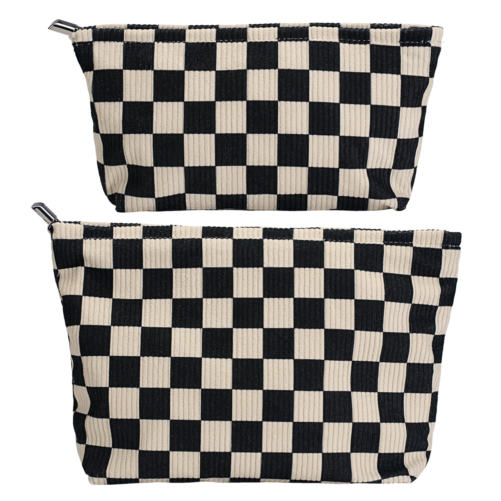 RIKMOXR large checkered makeup bag showing spacious interior for cosmetics and brushes