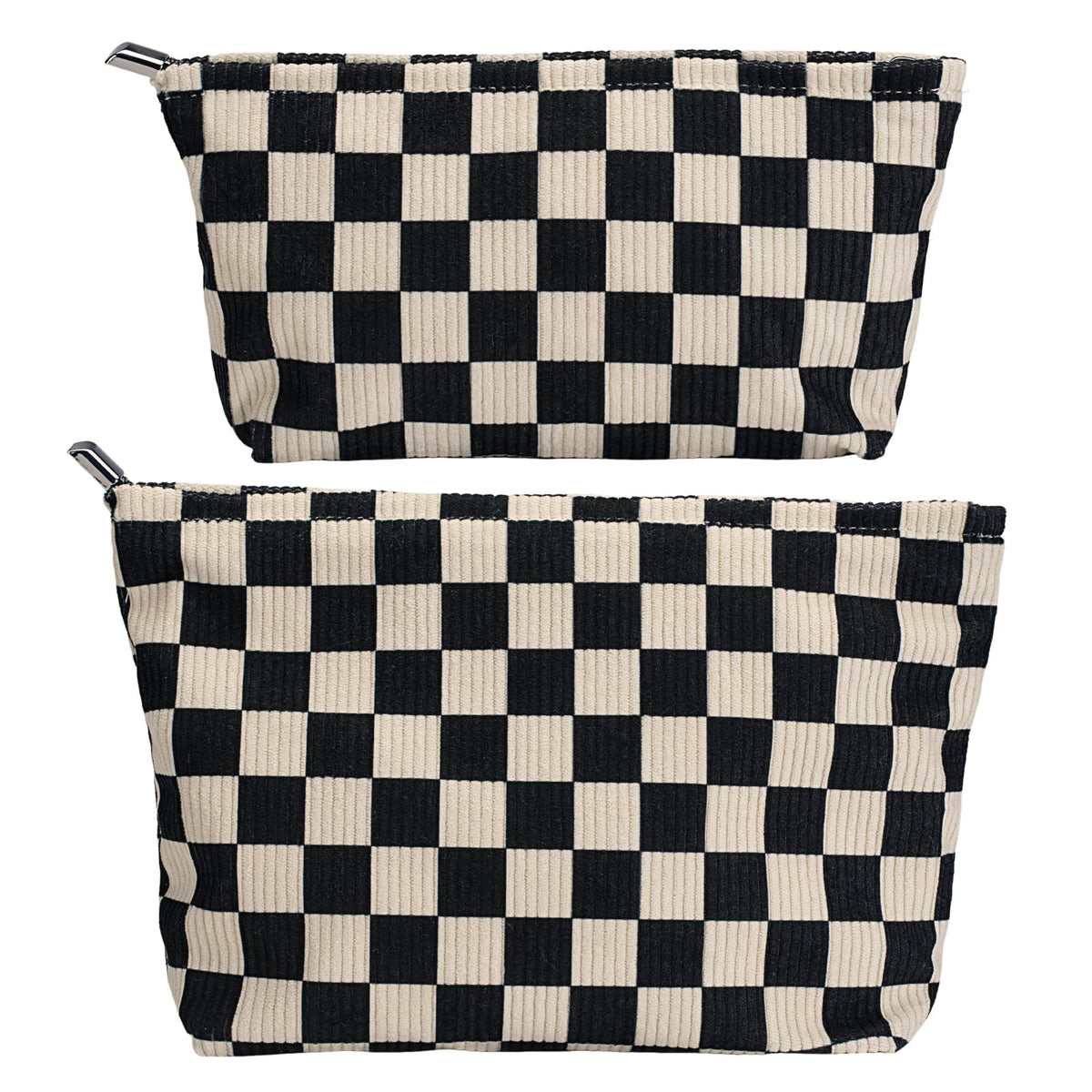 RIKMOXR large checkered makeup bag showing spacious interior for cosmetics and brushes
