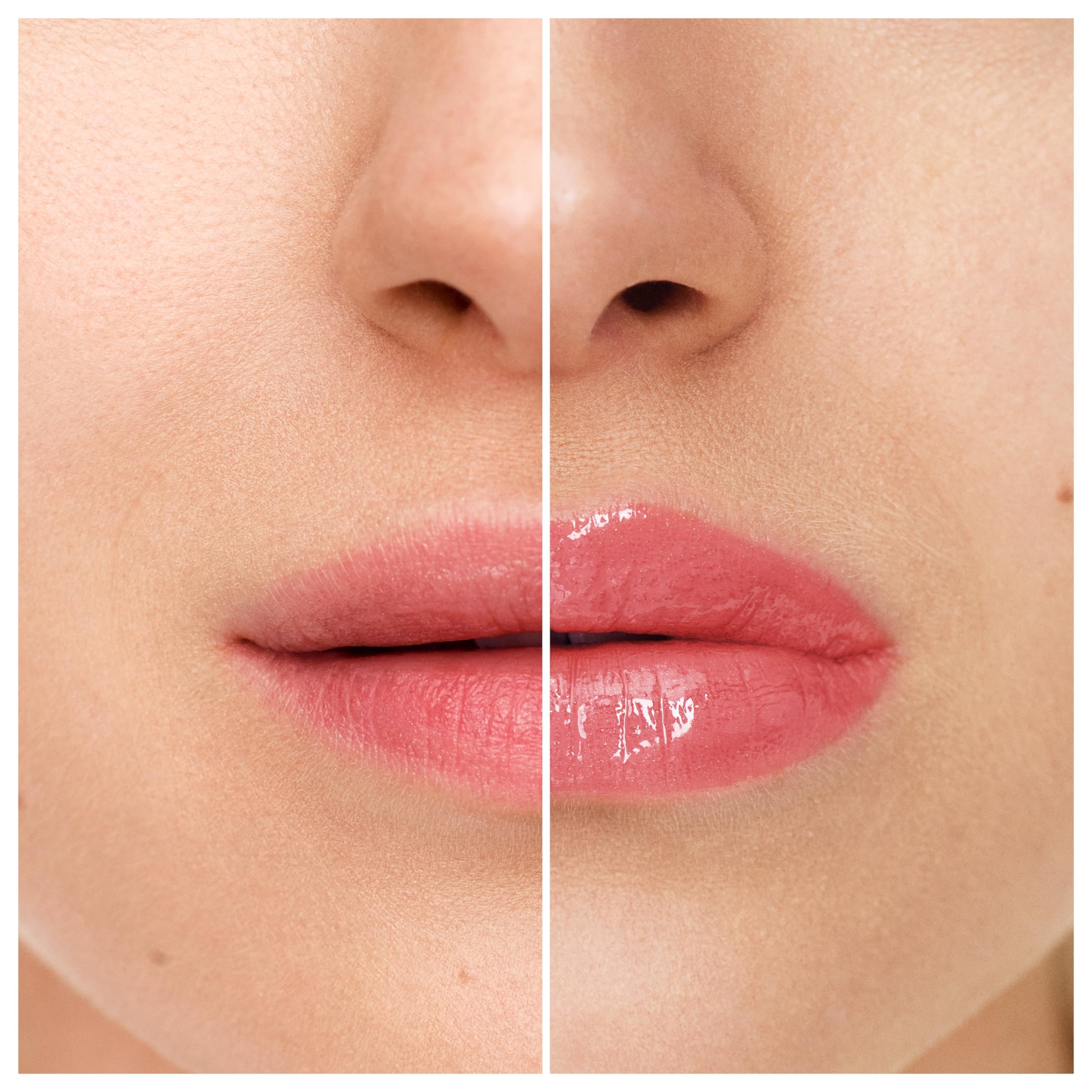 Rimmel Stay Plumped lip gloss swatch in natural light reveals shimmer