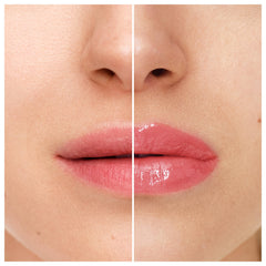 Rimmel Stay Plumped lip gloss swatch in natural light reveals shimmer