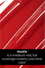 Rinna Beauty Hustle lip gloss swatch on hand shows strong pigment and hydration.