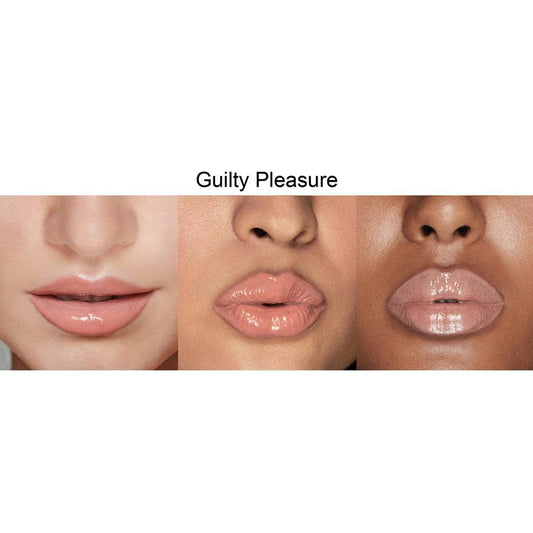 Rinna Beauty Guilty Pleasure swatch reveals warm peach nude glow.
