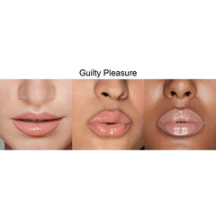 Rinna Beauty Guilty Pleasure swatch reveals warm peach nude glow.
