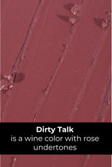 Rinna Beauty Dirty Talk lipstick applied on lips with creamy sheen
