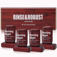 Rinse & Robust charcoal-clove soap bar set for face, body, and hands, exfoliating and hydrating.