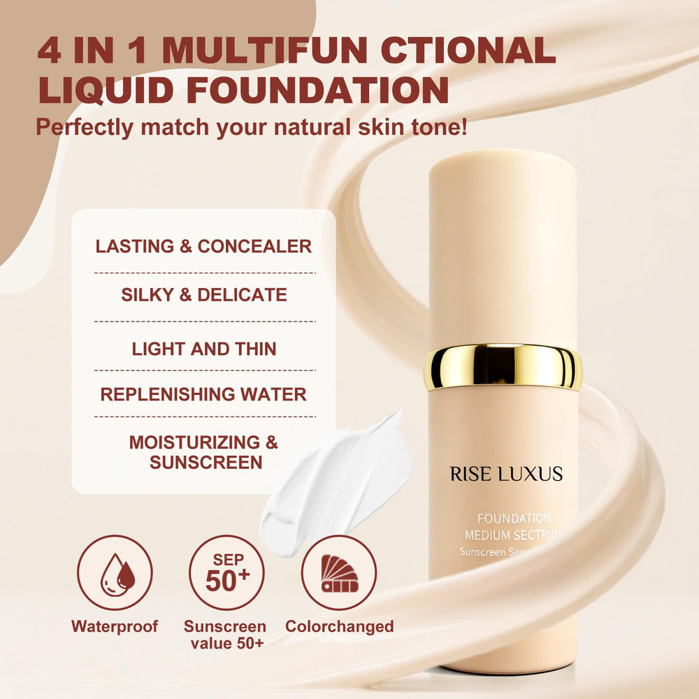 Rise Luxus Ultrablend 4-in-1 foundation pump for easy, controlled application.