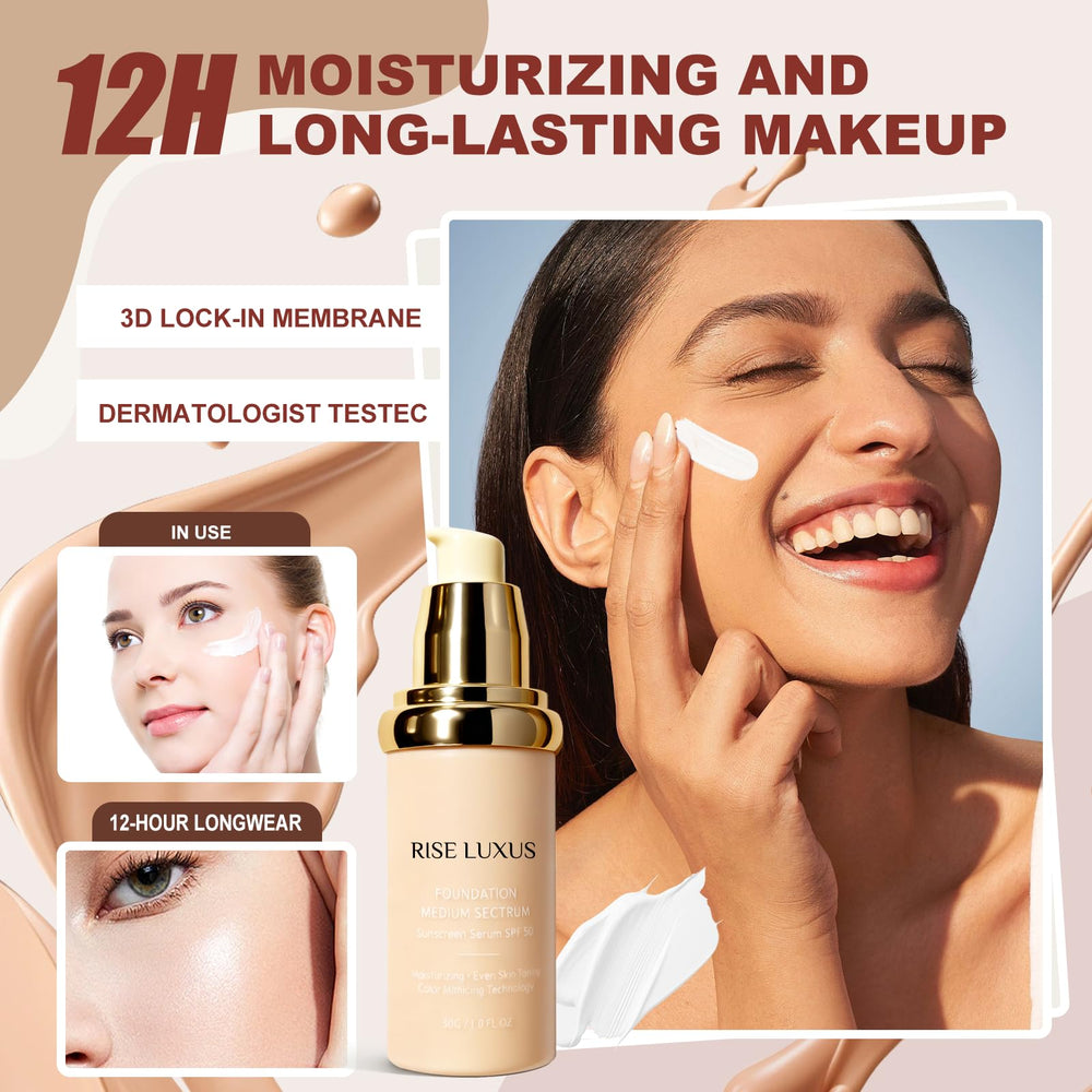 Rise Luxus Ultrablend foundation hydrates skin with a luminous glow.