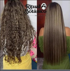 Keratina ingredients and oils (coconut, shea, argan, aloe) nourish hair