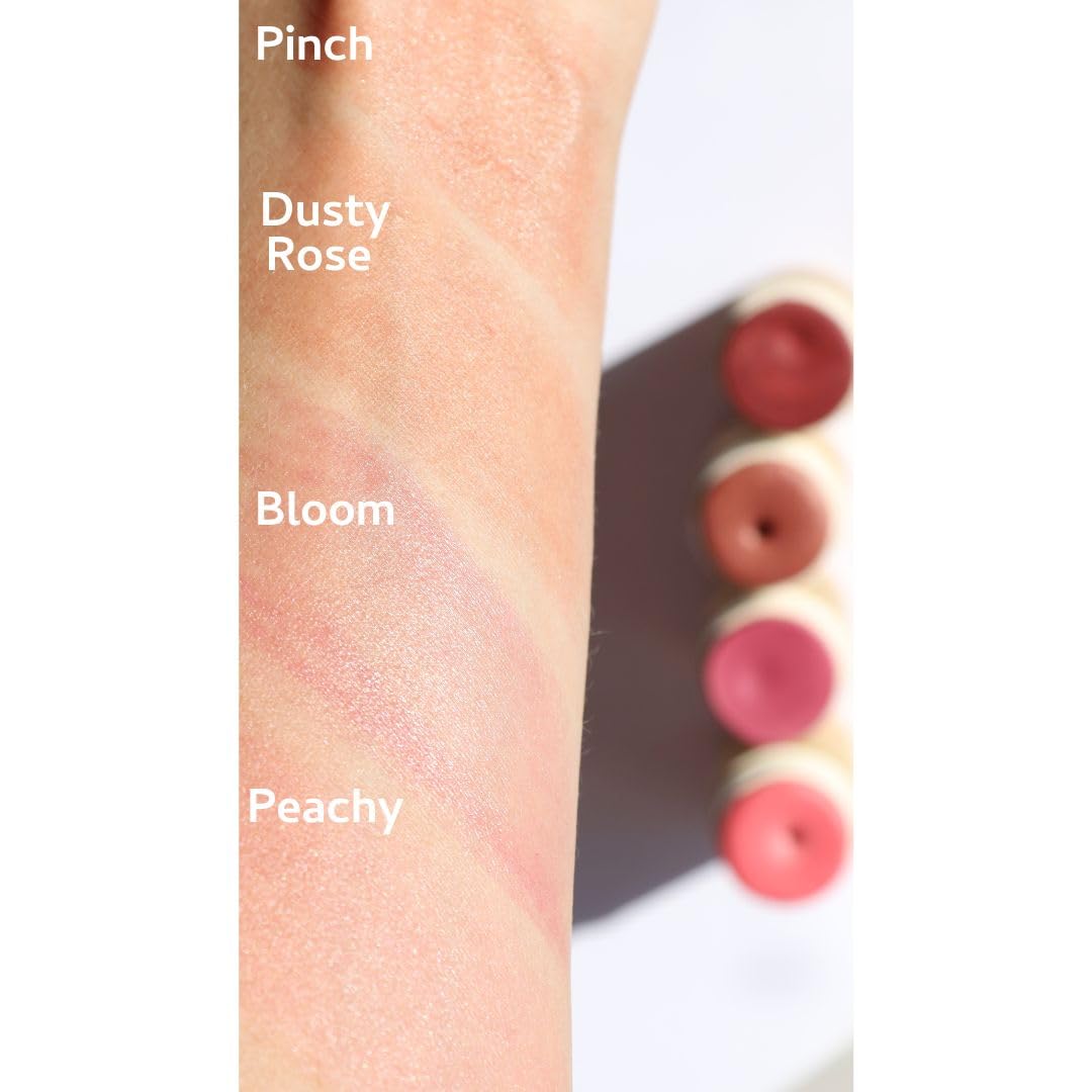 Hydrating formula of River Organics blush stick shown on skin.