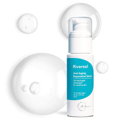 Riversol anti-aging serum bottle closeup for gentle brightening on sensitive skin