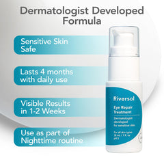 Riversol Peptide Eye Cream application close-up for gentle hydration around the eye area.