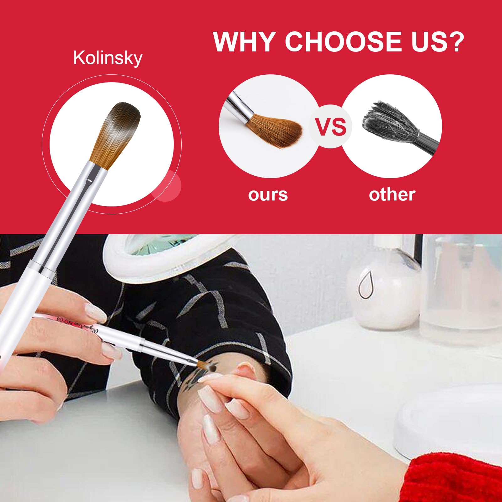 RIYUEXING fine-point brush enabling precise lines and delicate detailing in acrylic nails.
