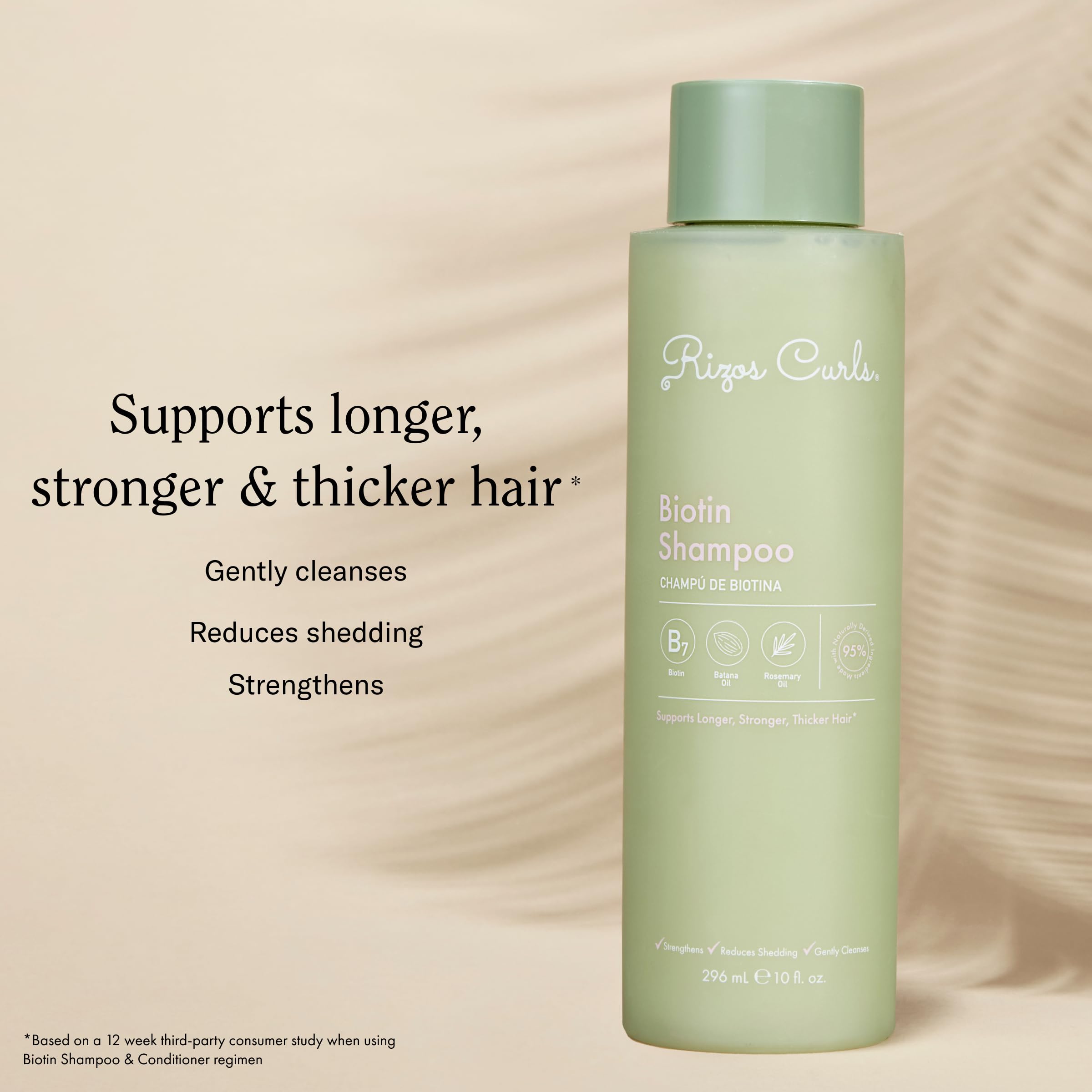 Rizos Curls Biotin Shampoo foamy lather suggests gentle cleansing.