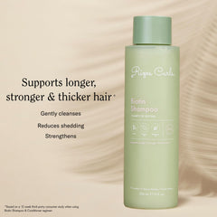 Rizos Curls Biotin Shampoo foamy lather suggests gentle cleansing.