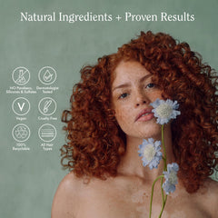 Rizos Curls Biotin Shampoo sink-side image showcases routine-friendly bottle.