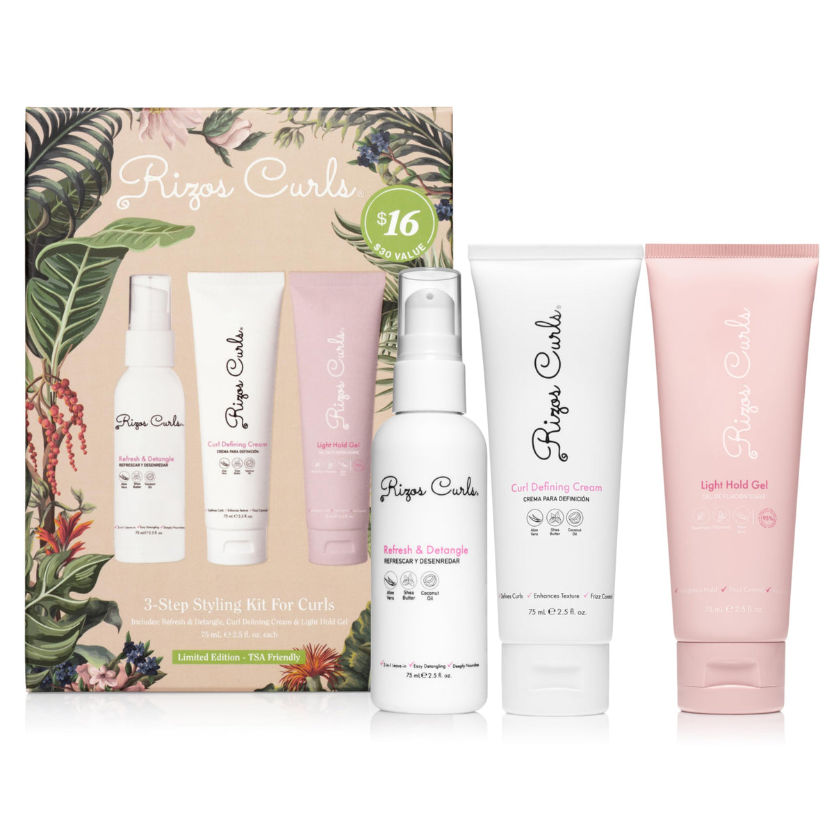 Rizos Curls Curl Defining Cream bottle for defined, hydrated curls.