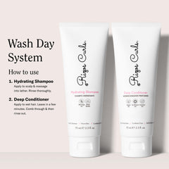 Rizos Curls Deep Conditioner label close-up highlights hydration and shine.