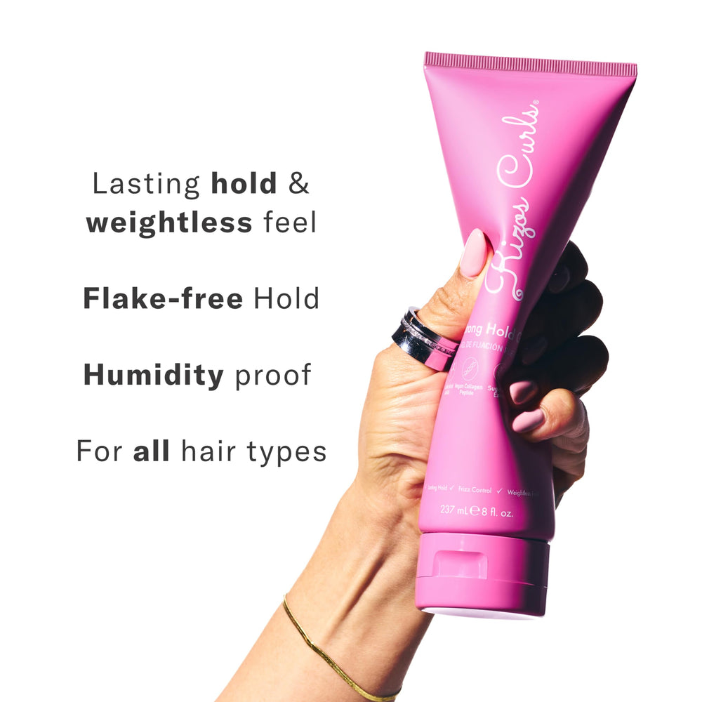 Rizos Curls Strong Hold Gel applying to coils for frizz control.