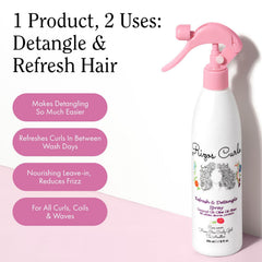 Rizos Curls Travel Refresh & Detangle Spray packaging demonstrates compact travel size.