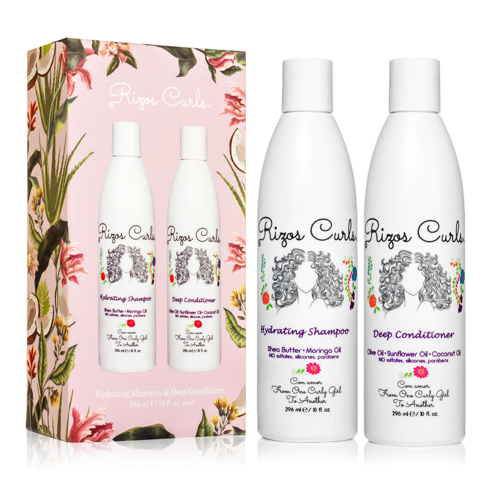 Rizos Curls Hydrating Shampoo bottle delivering gentle cleansing for curls