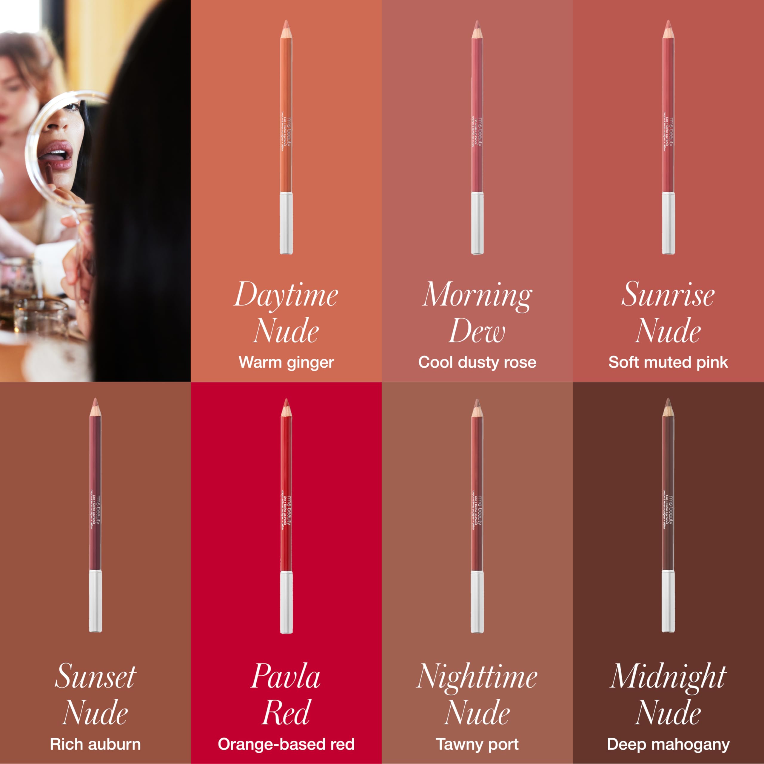 Pencil with built-in sharpener for precise lip lining.