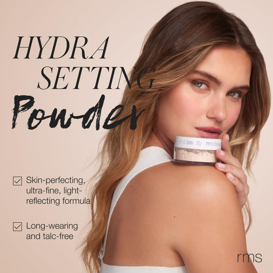 RMS Beauty Hydra Setting Powder dispensing demonstrates light shine-control finish