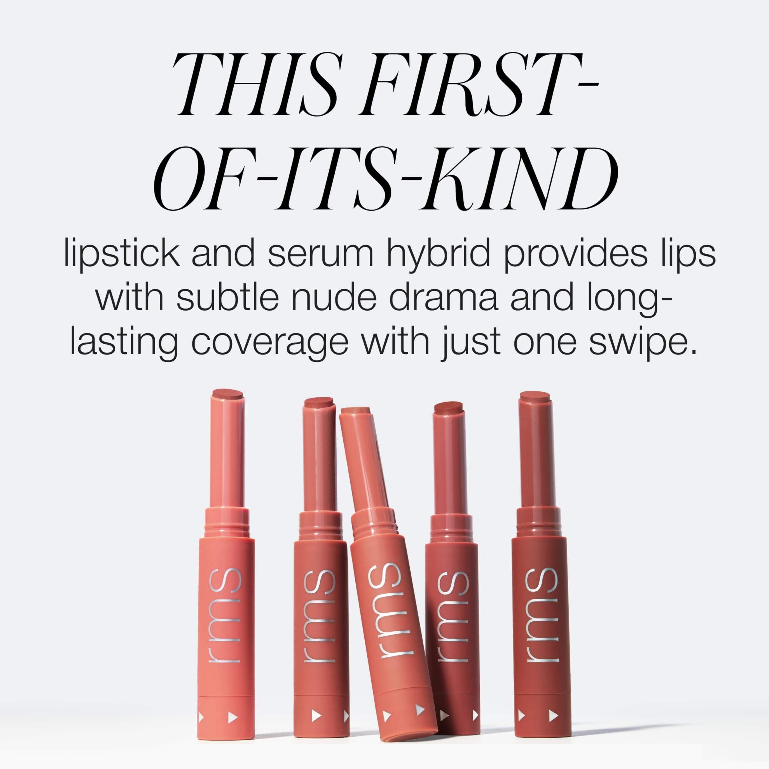 RMS Beauty Legendary Serum Lipstick The Nudes natural shade on hand