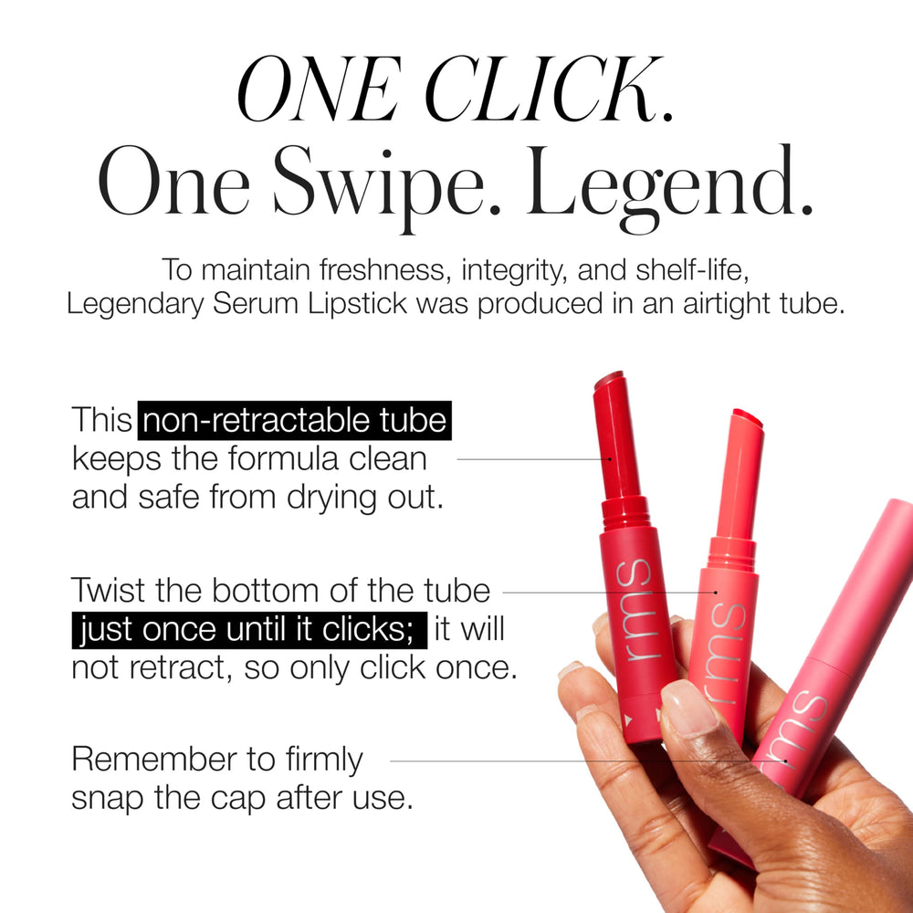 RMS Beauty Legendary Serum Lipstick The Nudes packaging highlights vegan cruelty-free formula