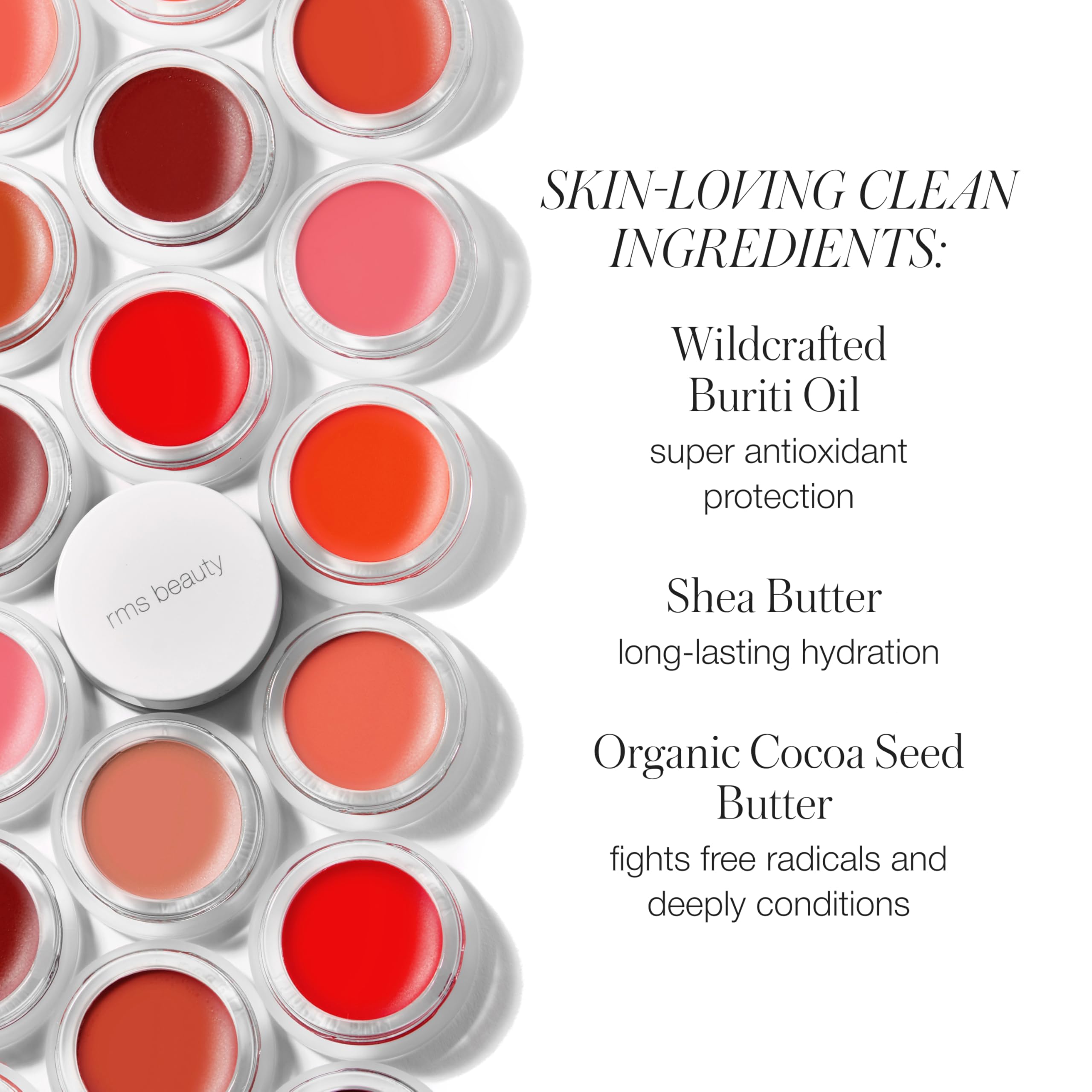 RMS Beauty Lip2Cheek lip swatch demonstrating sheer to bold lip color.