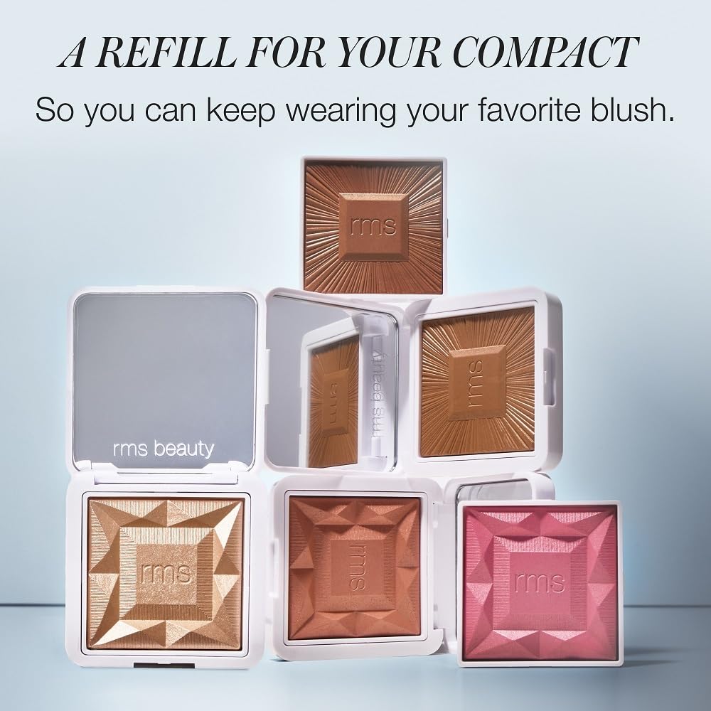 RMS Beauty Redimension Hydra Powder Blush swatch on cheek shows buildable color