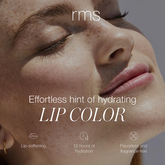 RMS Beauty Tinted Daily Lip Balm swatch on skin showing natural color.
