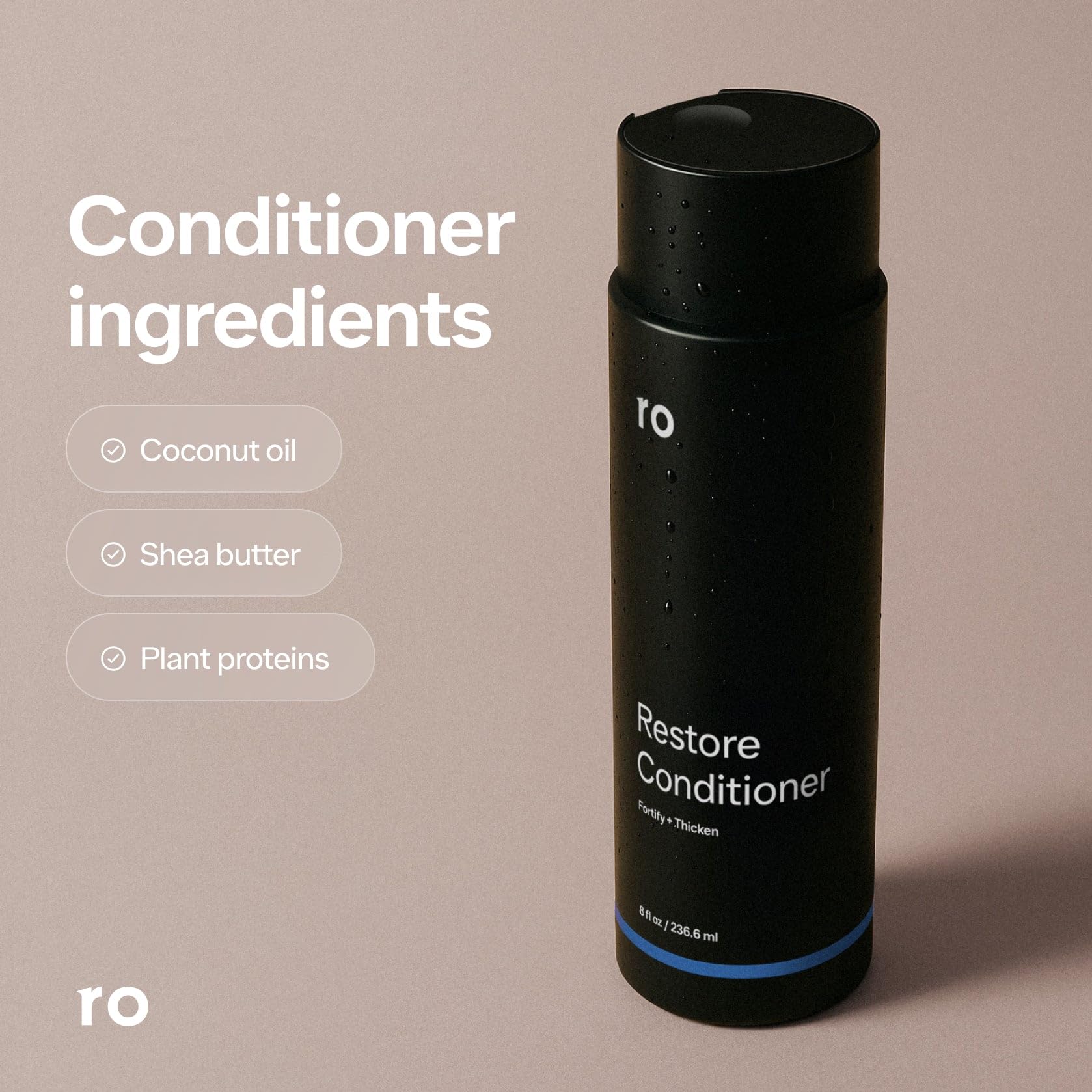 Ro Men's Restore Conditioner bottle ready to moisturize and fortify.