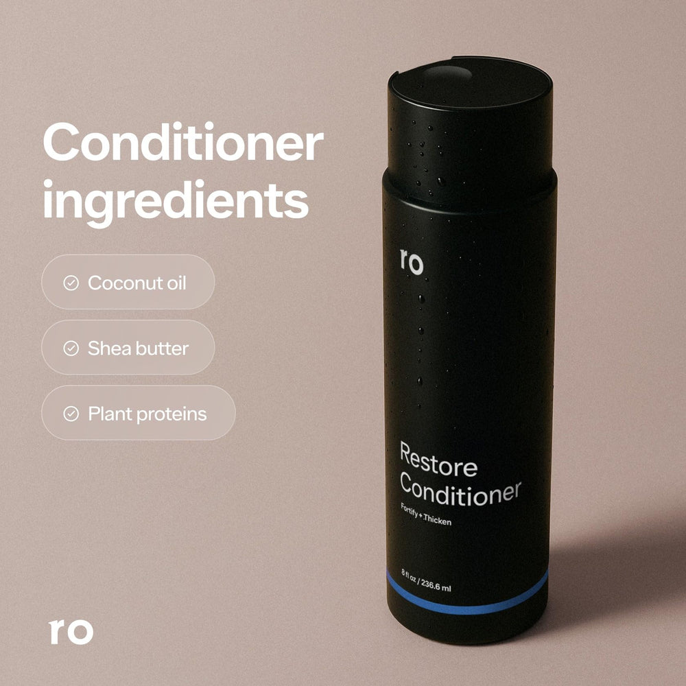 Ro Men's Restore Conditioner bottle ready to moisturize and fortify.