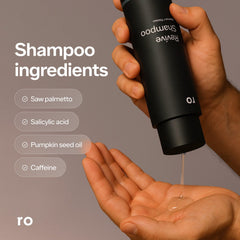 Ro Men's Revive Shampoo bottle demonstrating clarifying action.