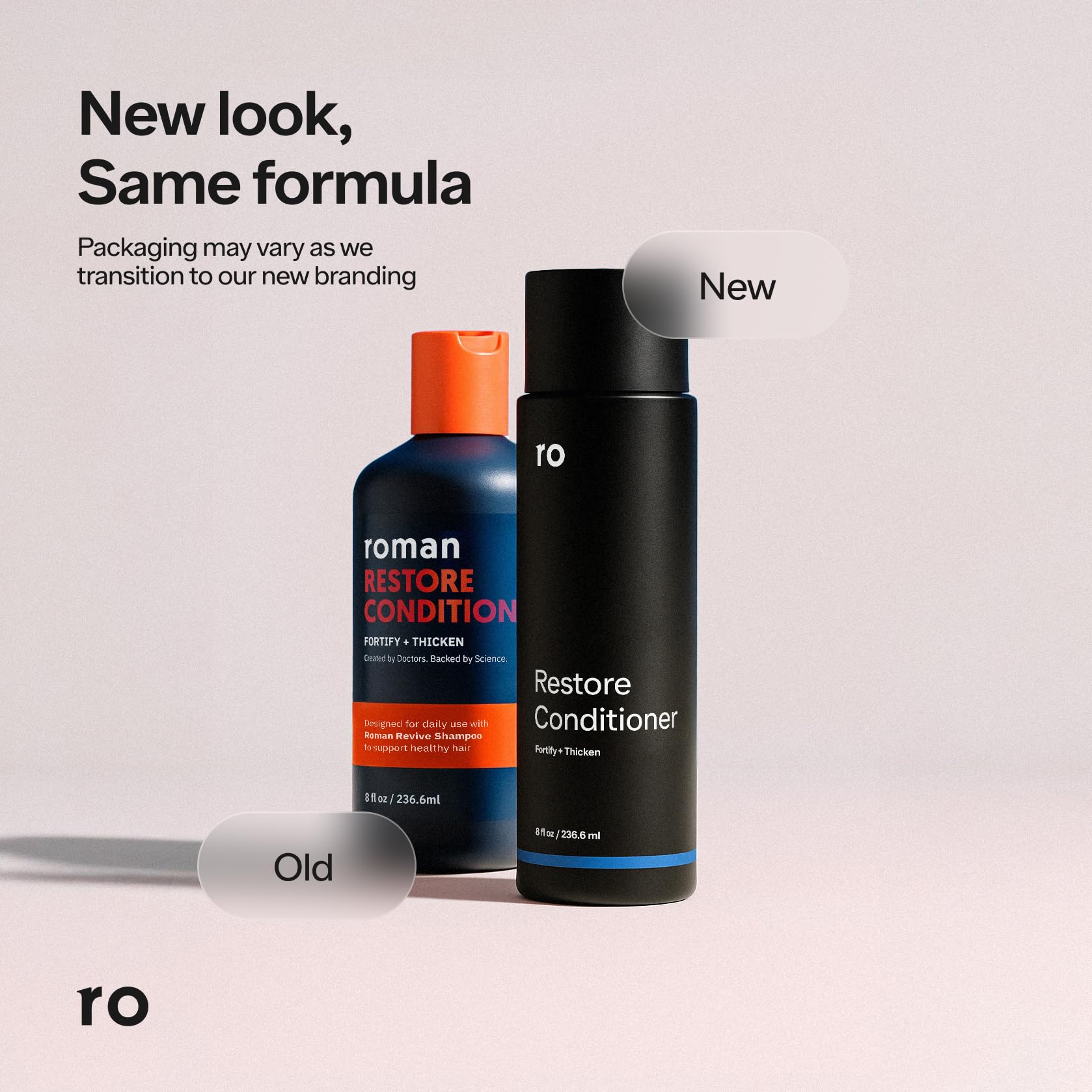 Ro Men's Revive Shampoo and Conditioner on counter in a dual-pack display.