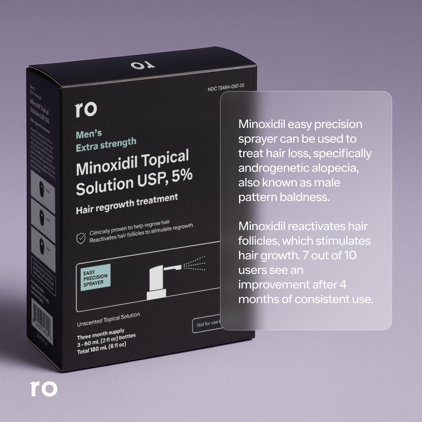 Ro Roman minoxidil nozzle close-up showing easy spray application