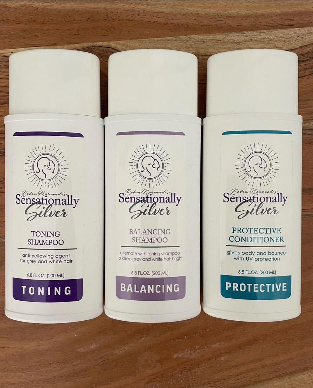 Part of a 3-part system to keep silver locks vibrant with Robin Norwood's shampoo.