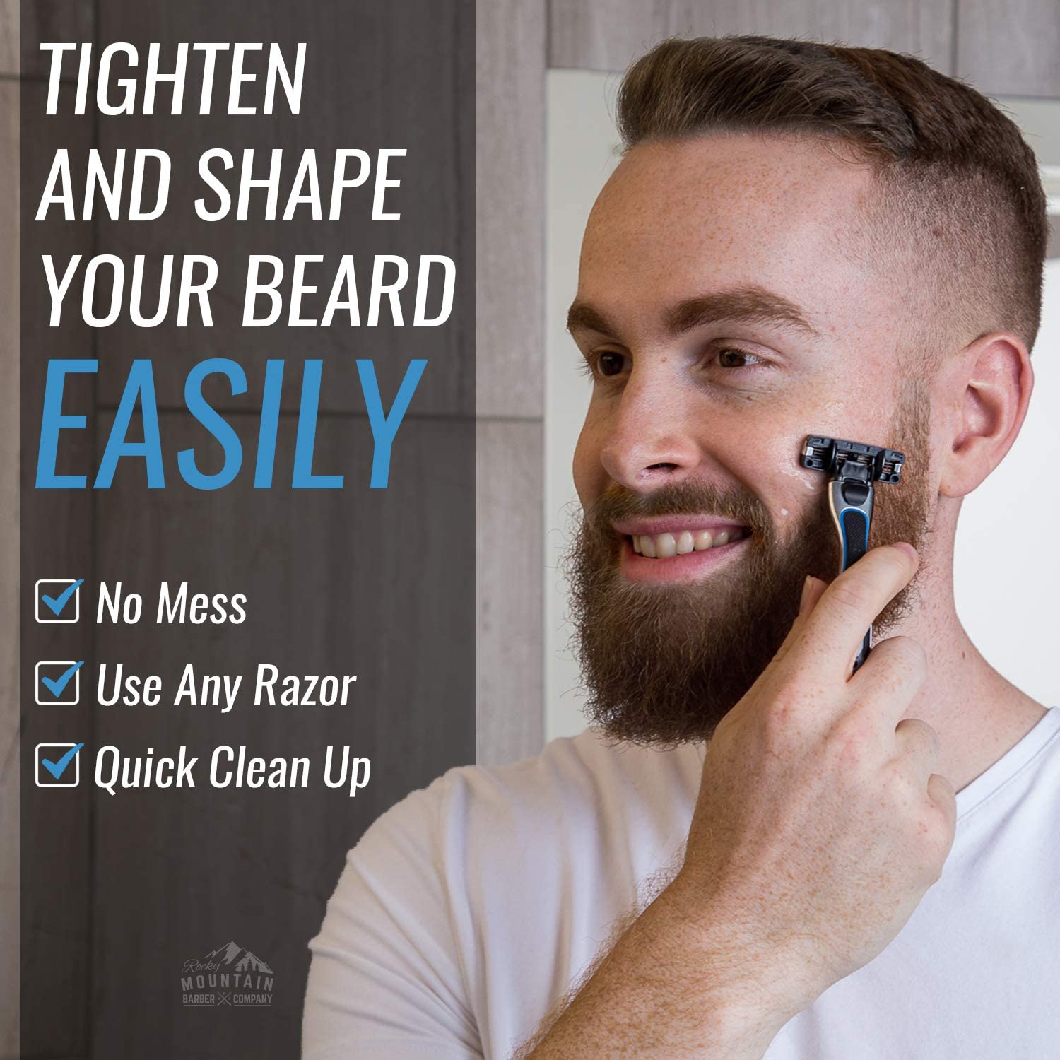 Rocky Mountain Barber Company full shave with clear gel showing where to shave.