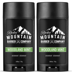 Rocky Mountain Barber Co Woodland Mint deodorant bottle for all-day freshness.