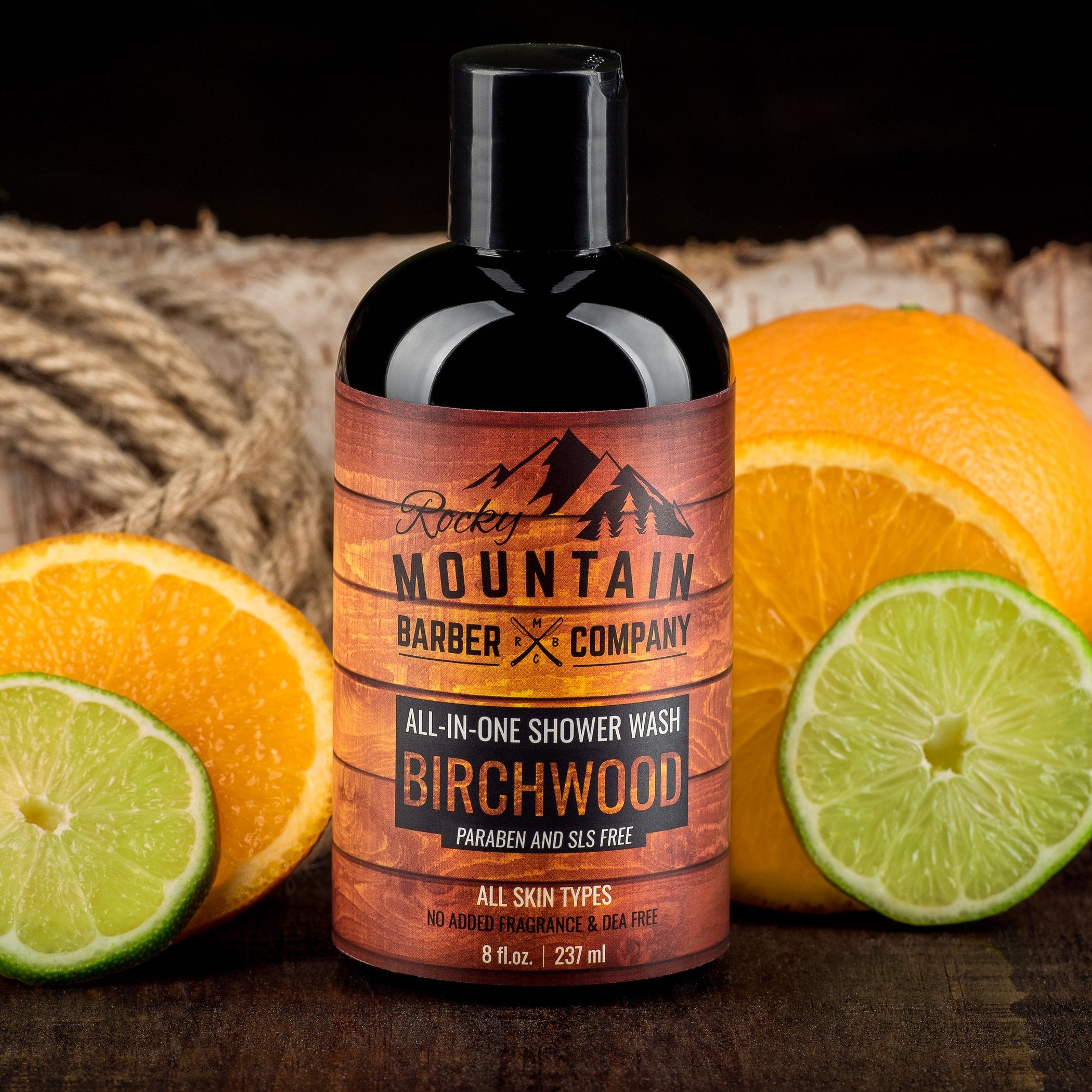 Rocky Mountain Birchwood body wash image emphasizing skin-friendly cleansing
