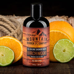 Rocky Mountain Birchwood body wash image emphasizing skin-friendly cleansing
