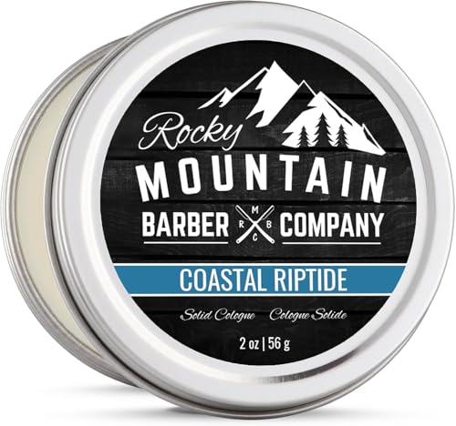 Rocky Mountain Solid Cologne Coastal Riptide close-up of the tin.
