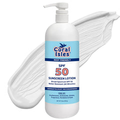 Rocky Mountain Sunscreen Coral Isles bottle front, SPF 50 protection for sunny beach days