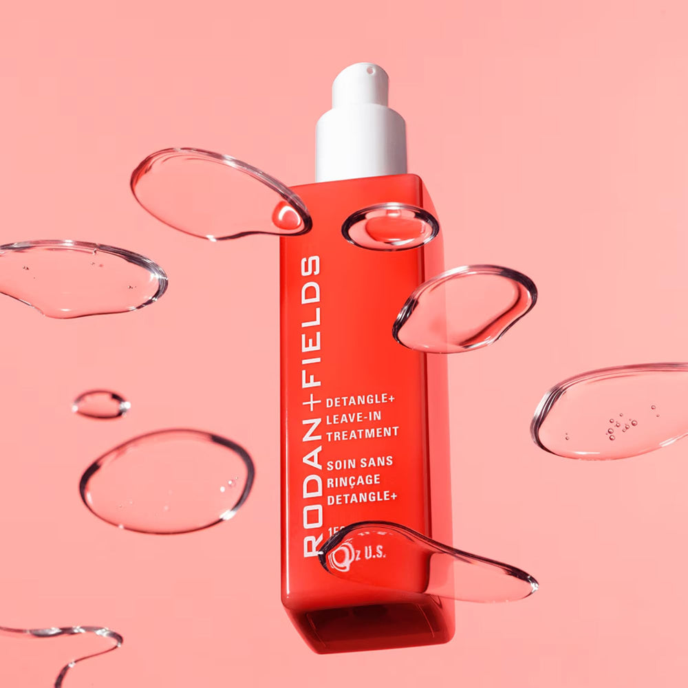Rodan + Fields Detangle bottle-pump demonstrates even distribution for heat-protected styling